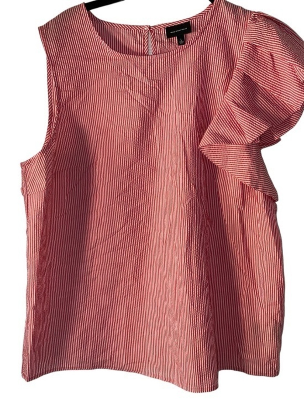 Who What Wear Pink & White Striped One-Shoulder Ruffle Tank